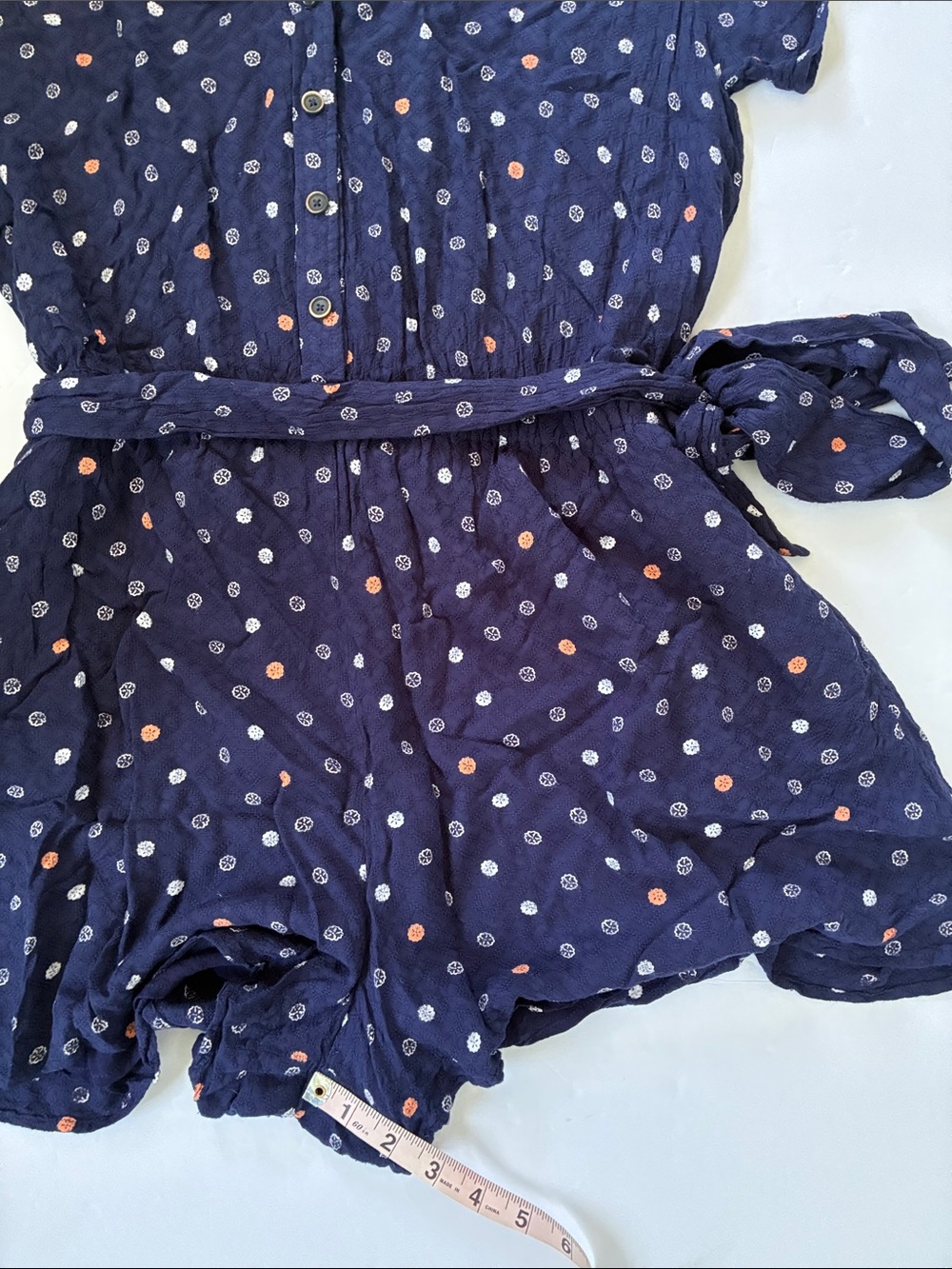 ett:twa by Anthropologie Navy Polka-Dot Short-Sleeve Romper Large - Picture 14 of 14